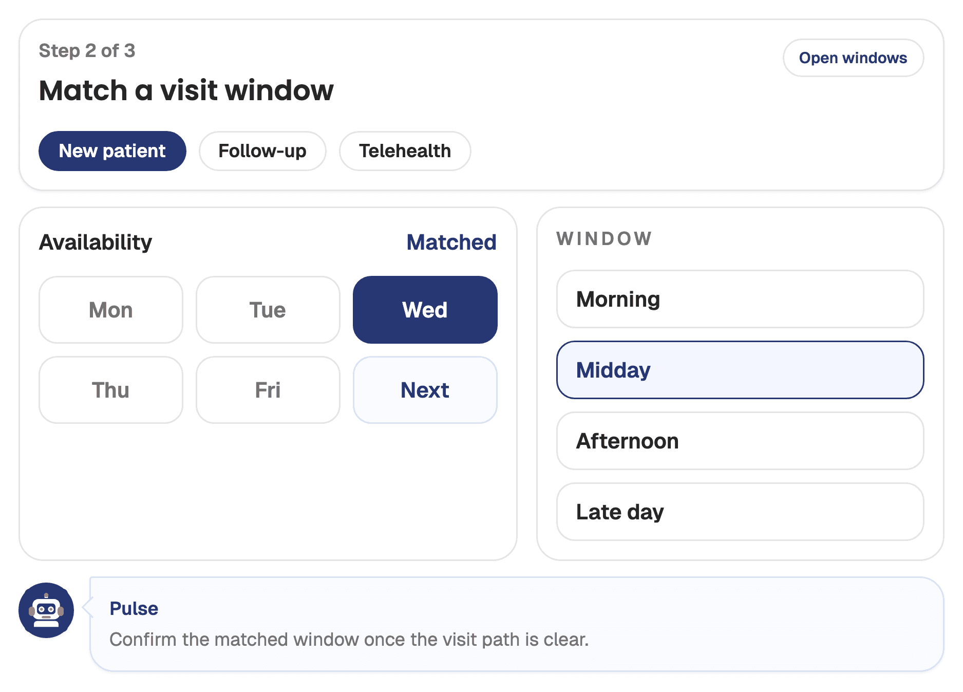 Wattson matching an available visit window before booking